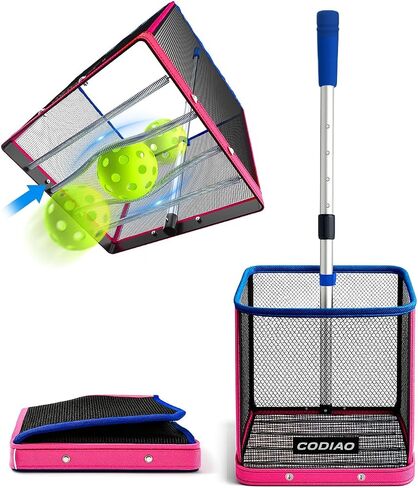 Pickleball Ball Picker العلوي ، سلة خفيفة الوزن قابلة للطي مع مقبض من الفولاذ المقاوم للصدأ تلسكوبيا ، مستردات متعددة الكرة متعددة الجهد ، المحمولة للمحاكم ، تخزين سهلة in Saudi Arabia