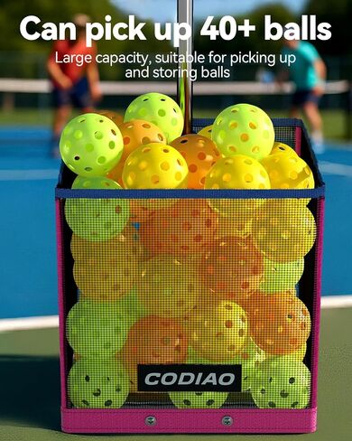 Pickleball Ball Picker العلوي ، سلة خفيفة الوزن قابلة للطي مع مقبض من الفولاذ المقاوم للصدأ تلسكوبيا ، مستردات متعددة الكرة متعددة الجهد ، المحمولة للمحاكم ، تخزين سهلة in Saudi Arabia