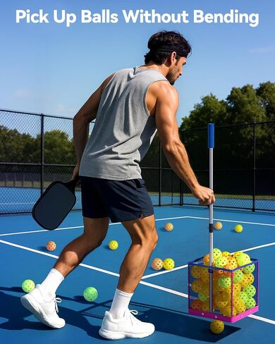 Pickleball Ball Picker العلوي ، سلة خفيفة الوزن قابلة للطي مع مقبض من الفولاذ المقاوم للصدأ تلسكوبيا ، مستردات متعددة الكرة متعددة الجهد ، المحمولة للمحاكم ، تخزين سهلة in Saudi Arabia