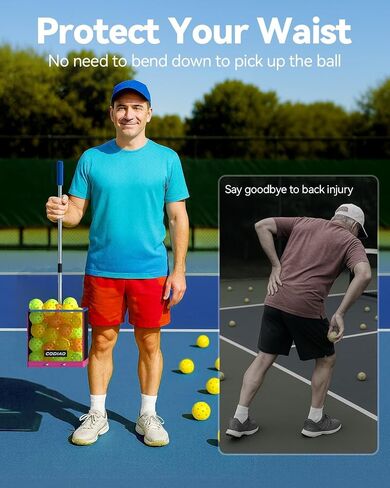 Pickleball Ball Picker العلوي ، سلة خفيفة الوزن قابلة للطي مع مقبض من الفولاذ المقاوم للصدأ تلسكوبيا ، مستردات متعددة الكرة متعددة الجهد ، المحمولة للمحاكم ، تخزين سهلة in Saudi Arabia