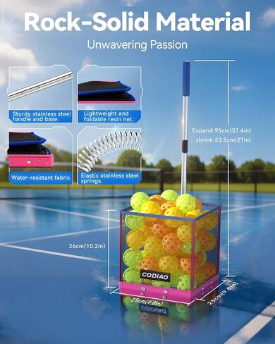 Pickleball Ball Picker العلوي ، سلة خفيفة الوزن قابلة للطي مع مقبض من الفولاذ المقاوم للصدأ تلسكوبيا ، مستردات متعددة الكرة متعددة الجهد ، المحمولة للمحاكم ، تخزين سهلة in Saudi Arabia