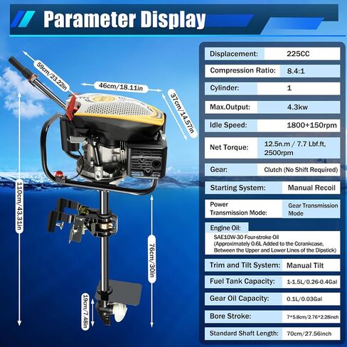 4-Stroke 9HP Outboard Motor, 225CC Heavy Duty Outboard Motor Inflatable Marine Fishing Boat Yacht Engine with Air Cooling System Electric Boat Motor in Saudi Arabia