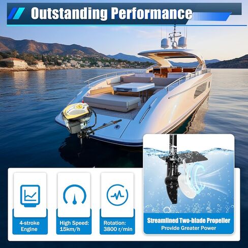 4-Stroke 9HP Outboard Motor, 225CC Heavy Duty Outboard Motor Inflatable Marine Fishing Boat Yacht Engine with Air Cooling System Electric Boat Motor in Saudi Arabia