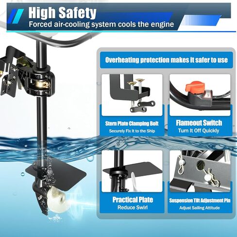 4-Stroke 9HP Outboard Motor, 225CC Heavy Duty Outboard Motor Inflatable Marine Fishing Boat Yacht Engine with Air Cooling System Electric Boat Motor in Saudi Arabia
