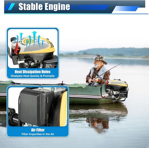 4-Stroke 9HP Outboard Motor, 225CC Heavy Duty Outboard Motor Inflatable Marine Fishing Boat Yacht Engine with Air Cooling System Electric Boat Motor in Saudi Arabia