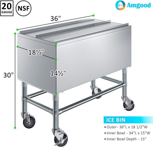 18-1/2 in. x 36 in. Mobile Ice Bin with Sliding Lid – Stainless Steel, Insulated, with Bottle Holders & Casters, NSF in Saudi Arabia
