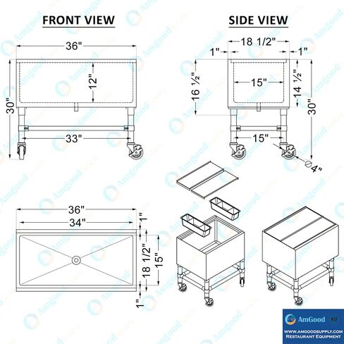 18-1/2 in. x 36 in. Mobile Ice Bin with Sliding Lid – Stainless Steel, Insulated, with Bottle Holders & Casters, NSF in Saudi Arabia