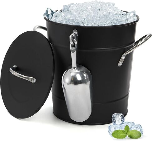 YOUEON 4L Ice Bucket with Scoop and Lid, Double Walled Insulated Wine Bucket Chiller with Carry Handles, Beverage Tub for Cocktail Party, Camping, BBQ, Indoor & Outdoor Use, Black in Saudi Arabia