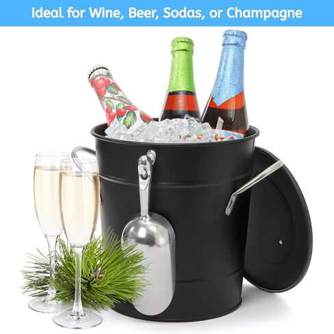 YOUEON 4L Ice Bucket with Scoop and Lid, Double Walled Insulated Wine Bucket Chiller with Carry Handles, Beverage Tub for Cocktail Party, Camping, BBQ, Indoor & Outdoor Use, Black in Saudi Arabia
