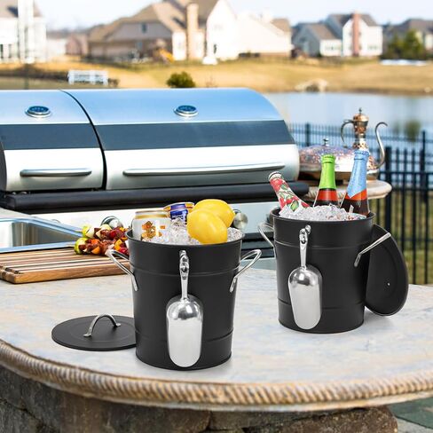 YOUEON 4L Ice Bucket with Scoop and Lid, Double Walled Insulated Wine Bucket Chiller with Carry Handles, Beverage Tub for Cocktail Party, Camping, BBQ, Indoor & Outdoor Use, Black in Saudi Arabia