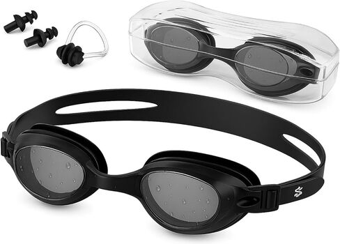 Swim Goggles - Swimming Goggles with Nose Clip + Ear Plugs, Anti Fog for Adult Men Women Youth (Black) in Saudi Arabia
