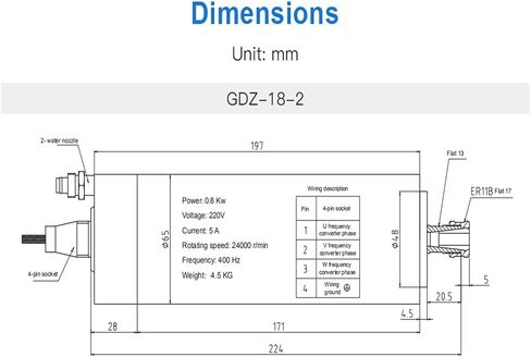 CNC 2.2KW MOTOR P4 Bearing 220/380V GDZ-23 DIAMETER 80 MMM ER20 4.4A ACHINE TOOL TOUND (GDZ-19 1.5KW 220V) in Saudi Arabia