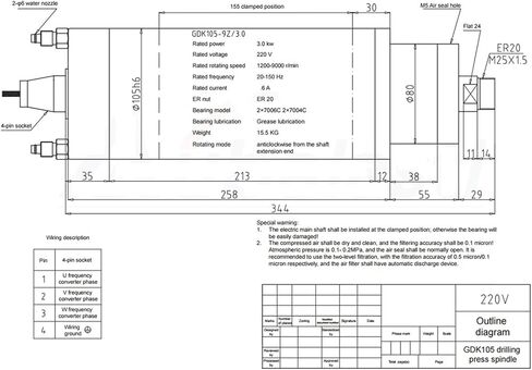 حفر عزم الدوران المستمر محرك المغزل 3KW 220V 9.6A Chuck ER20 1200-9000 دورة في الدقيقة 20-150Hz in Saudi Arabia