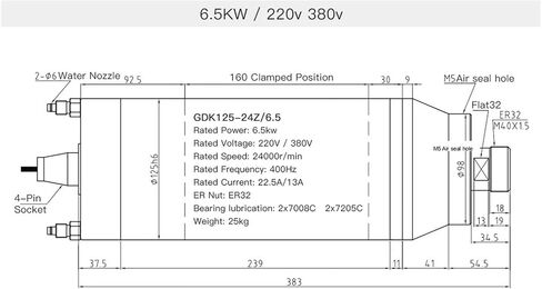 المعدن المحرك المغزل المبرد بالماء 7.5 كيلو وات ER32 380V 220V (220 فولت) in Saudi Arabia