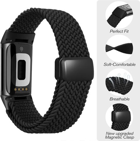 Fintie Magnetic Redived Stepredy Band متوافق مع Fitbit Charge 6/5 ، ناعم نايلون نايلون سبورت بديل حزام معصم معصم in Saudi Arabia