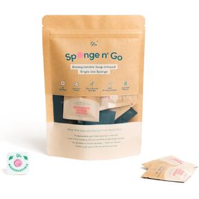 Sponge n' Go: Mini Travel Dish Soap & Sponges | Eco-Friendly, Soap-Infused, Single-Use Cellulose Compressed Sponges | Your On-The-Go Cleaning Companion for Trips, Camps, Work (Pack 20) in Saudi Arabia