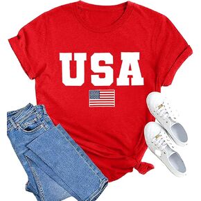 American Flag Shirt Women USA Graphic Tees 4th of July Shirts USA Flag Star and Stripes Patriotic T-Shirt Tops in Kuwait