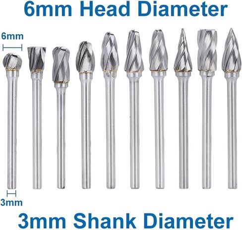 10pcs 3mm شانك الدوران لدغ 6 مم قطر واحد قطع ملف كربيد دوار in Saudi Arabia