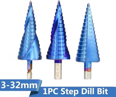 Step Drill Bit 1pc 3-12/4-12/4-20/4-32 Blue Coated Core Hole Cutter for Wood/Metal Cone Drill Bit Drilling Tool 1Pcs(Hex Spiral 4-20) in Saudi Arabia