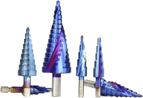 Step Drill Bit 1pc 3-12/4-12/4-20/4-32 Blue Coated Core Hole Cutter for Wood/Metal Cone Drill Bit Drilling Tool 1Pcs(Hex Spiral 4-20) in Saudi Arabia