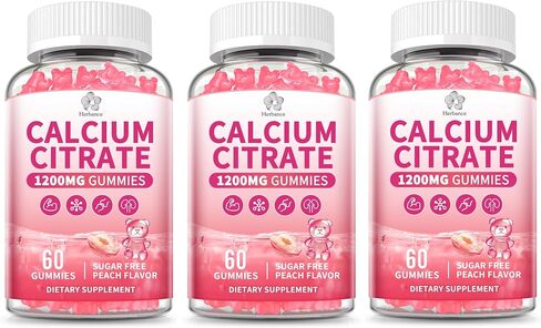 Calcium Citrate Gummies 1200 mg for Adults, High Absorption Pure Calcium Supplement for Women & Men, Sugar Free, Non-GMO, Gluten Free, Supports Muscle & Immune - Natural Peach Flavor, 120 Gummies in Saudi Arabia