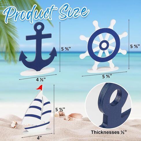 COCHIE Wooden Anchor Nautical Decorations Set of 3, Double-Sided Summer Nautical Tiered Tray Decor, Wood Cruise Anchors Sign for Tabletop, Home, Office, Desk, Shelf, Party Decoration (Shinny Anchor) in Saudi Arabia