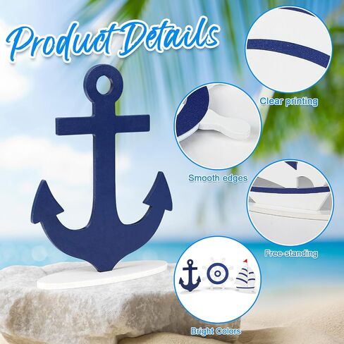 COCHIE Wooden Anchor Nautical Decorations Set of 3, Double-Sided Summer Nautical Tiered Tray Decor, Wood Cruise Anchors Sign for Tabletop, Home, Office, Desk, Shelf, Party Decoration (Shinny Anchor) in Saudi Arabia