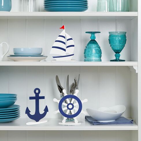 COCHIE Wooden Anchor Nautical Decorations Set of 3, Double-Sided Summer Nautical Tiered Tray Decor, Wood Cruise Anchors Sign for Tabletop, Home, Office, Desk, Shelf, Party Decoration (Shinny Anchor) in Saudi Arabia