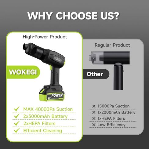 Handheld Car Vacuum Cordless, Portable Cars Vacuum Cleaner with 40000Pa High Power & Suction, Powerfull 4-in-1 Hand Held Air Duster Fast Cleaning for Car,Home,Office,Pet Hair (Green) in Kuwait