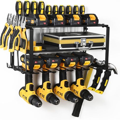 Power Tool Organizer Wall Mount,Heavy Duty Iron Material, Garage & Workshop Tool Organizer Storage,150Lbs Load 3 Layers Storage Rack with 4 Drill Holders for Drills Cordless Tools,Matte Black in Saudi Arabia
