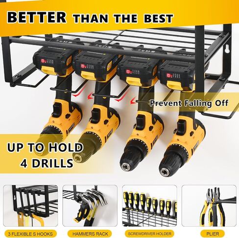 Power Tool Organizer Wall Mount,Heavy Duty Iron Material, Garage & Workshop Tool Organizer Storage,150Lbs Load 3 Layers Storage Rack with 4 Drill Holders for Drills Cordless Tools,Matte Black in Saudi Arabia