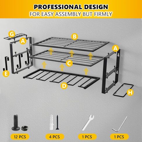 Power Tool Organizer Wall Mount,Heavy Duty Iron Material, Garage & Workshop Tool Organizer Storage,150Lbs Load 3 Layers Storage Rack with 4 Drill Holders for Drills Cordless Tools,Matte Black in Saudi Arabia