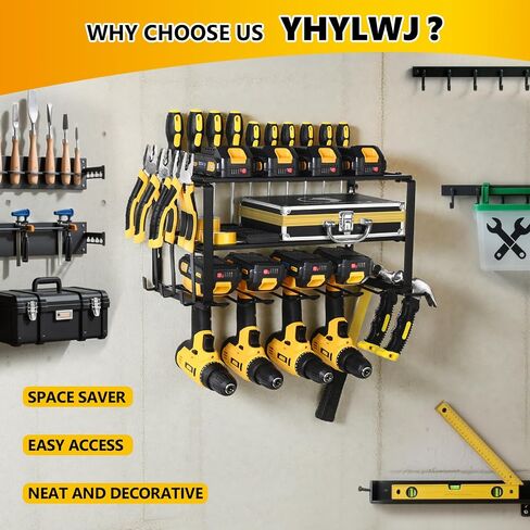 Power Tool Organizer Wall Mount,Heavy Duty Iron Material, Garage & Workshop Tool Organizer Storage,150Lbs Load 3 Layers Storage Rack with 4 Drill Holders for Drills Cordless Tools,Matte Black in Saudi Arabia