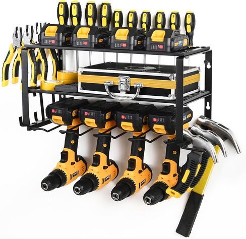 Power Tool Organizer Wall Mount,Heavy Duty Iron Material, Garage & Workshop Tool Organizer Storage,150Lbs Load 3 Layers Storage Rack with 4 Drill Holders for Drills Cordless Tools,Matte Black in Saudi Arabia