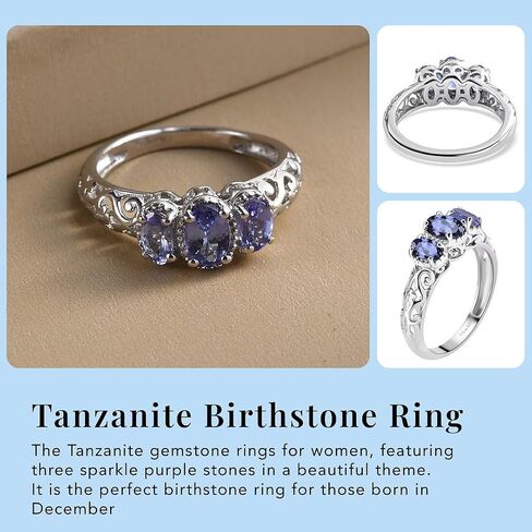Amethyst Ring Sterling Silver Rings Women in Platinum Plating Crystal Stone Unique Trendy Jewelry Birthday Gifts for Women Size - 7 in Kuwait