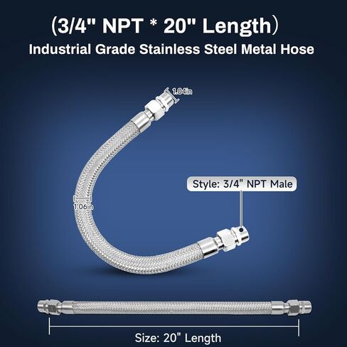 Industrial Grade Compressor Jumper Hose, 3/4" NPT Male x 20" Length, Upgraded Flexible Compressor Hose,Resistant To High Temperature And High Pressure 750°F&450PSI in Saudi Arabia