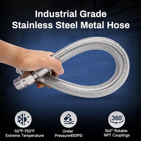 Industrial Grade Compressor Jumper Hose, 3/4" NPT Male x 20" Length, Upgraded Flexible Compressor Hose,Resistant To High Temperature And High Pressure 750°F&450PSI in Saudi Arabia