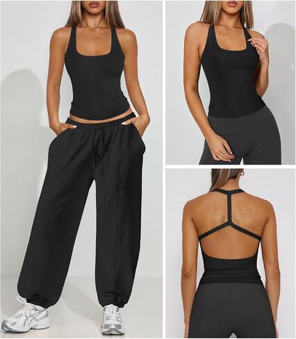 Halter Workout Tops for Women Racerback Ribbed Fitted Tank Tops Scoop Neck Split-Back Shirts for Yoga Athletic Sport in Kuwait