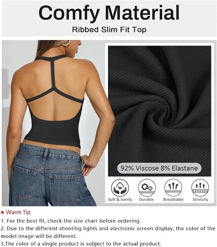 Halter Workout Tops for Women Racerback Ribbed Fitted Tank Tops Scoop Neck Split-Back Shirts for Yoga Athletic Sport in Kuwait