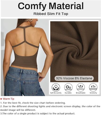 Halter Workout Tops for Women Racerback Ribbed Fitted Tank Tops Scoop Neck Split-Back Shirts for Yoga Athletic Sport in Kuwait