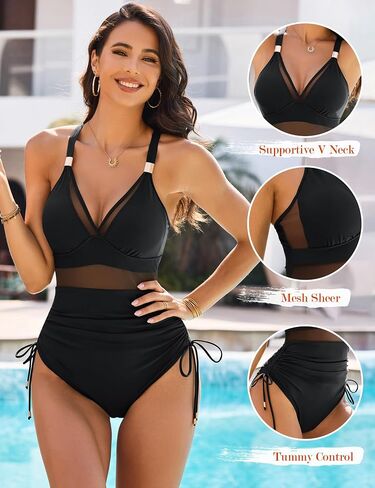BMJL Womens Mesh Tummy Control Swimsuits One Piece Slimming Modest Bathing Suit Metal Ruched Swim Suits 2025 in Saudi Arabia