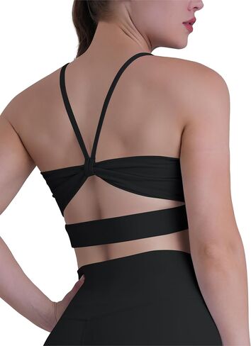 Bowknot Strappy Sports Bra for Women-U-Neck High Impact Workout Cami Top مع حشو مدمج in Kuwait