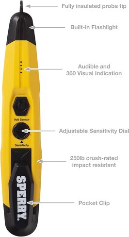 أجهزة Sperry Instruments VD6509 غير قابل للتعديل غير الاتصال مع مصباح يدوي ، مدرج Cetlus ، 1 ، 5 محار/اختبار الجهد الرئيسي ، الأصفر in Saudi Arabia
