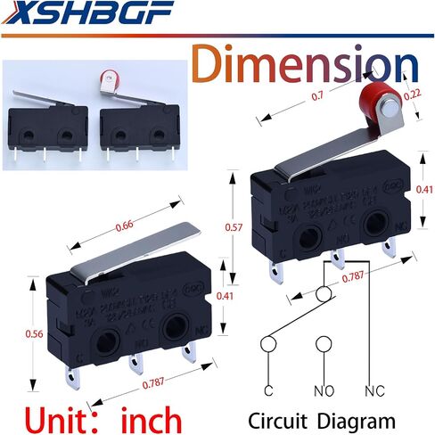 12pcs micro limit switch 125 250V AC 5A SPDT 1NO 1NC Micro Switch عادةً فتح مفتاح الحد الأقصى لحظة مع ذراع المفصل (12*مقبض طويل) in Kuwait
