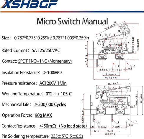 12pcs micro limit switch 125 250V AC 5A SPDT 1NO 1NC Micro Switch عادةً فتح مفتاح الحد الأقصى لحظة مع ذراع المفصل (12*مقبض طويل) in Kuwait