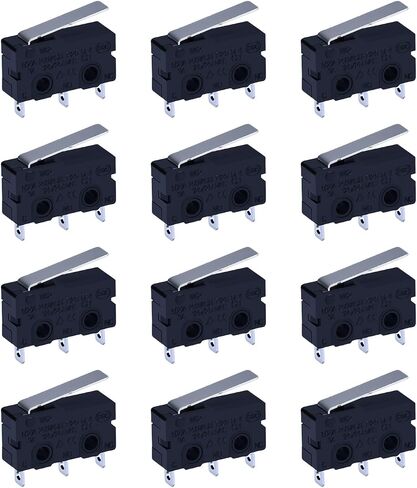 12pcs micro limit switch 125 250V AC 5A SPDT 1NO 1NC Micro Switch عادةً فتح مفتاح الحد الأقصى لحظة مع ذراع المفصل (12*مقبض طويل) in Kuwait
