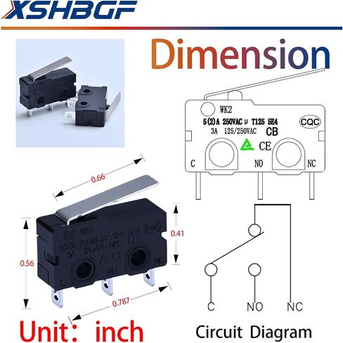 12pcs micro limit switch 125 250V AC 5A SPDT 1NO 1NC Micro Switch عادةً فتح مفتاح الحد الأقصى لحظة مع ذراع المفصل (12*مقبض طويل) in Kuwait