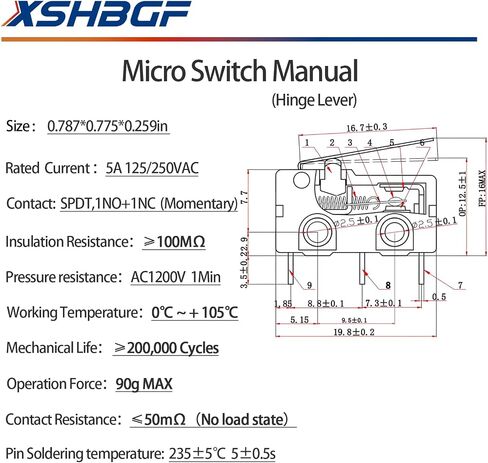 12pcs micro limit switch 125 250V AC 5A SPDT 1NO 1NC Micro Switch عادةً فتح مفتاح الحد الأقصى لحظة مع ذراع المفصل (12*مقبض طويل) in Kuwait