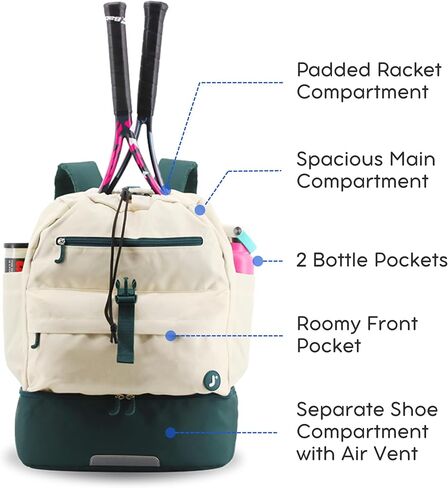 J World Ace 2 Dracket Tennis Backpack for Women Men. تنس الريشة كيس المخلل. كيس الصالة الرياضية للأطفال مع مقصورة الأحذية in Kuwait