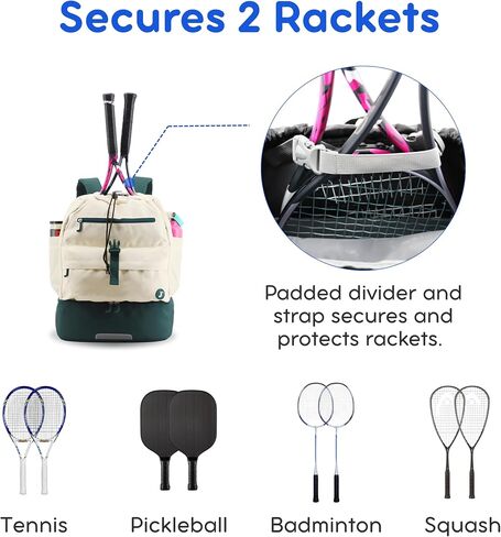 J World Ace 2 Dracket Tennis Backpack for Women Men. تنس الريشة كيس المخلل. كيس الصالة الرياضية للأطفال مع مقصورة الأحذية in Kuwait